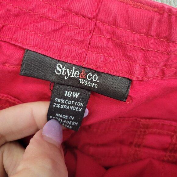 Style Co Womens Pants 18W Plus Capri Cargo Red Zip Fly Tied Hems RED43E - Picture 8 of 9